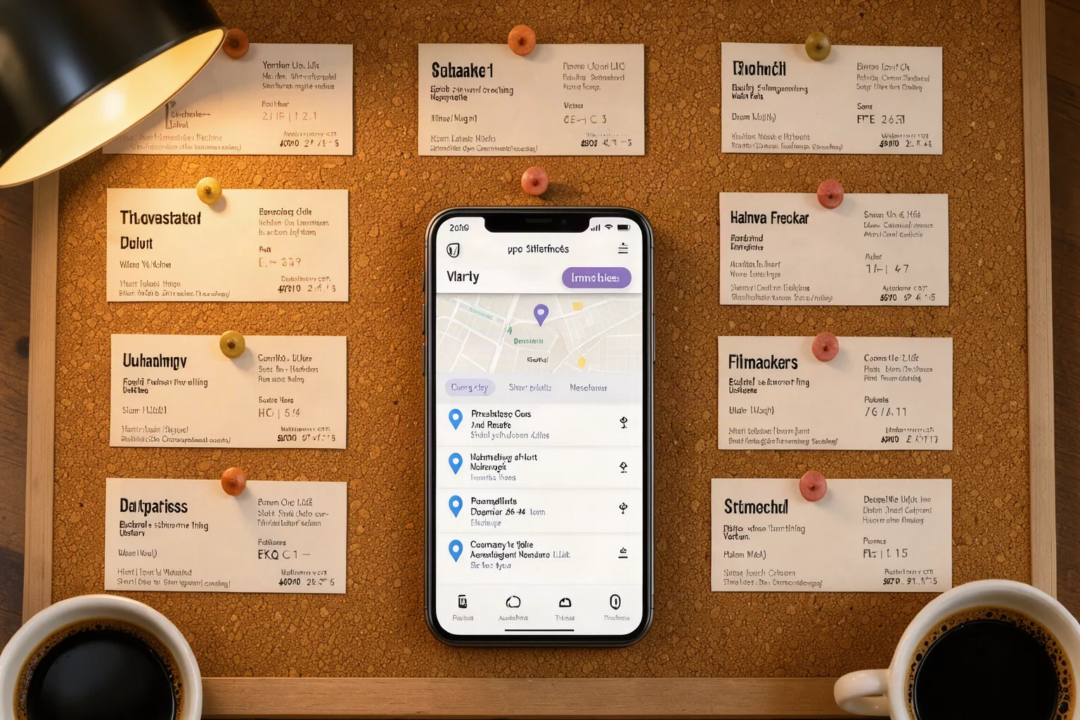 Cartes de visite et annuaire professionnel affiché sur un smartphone