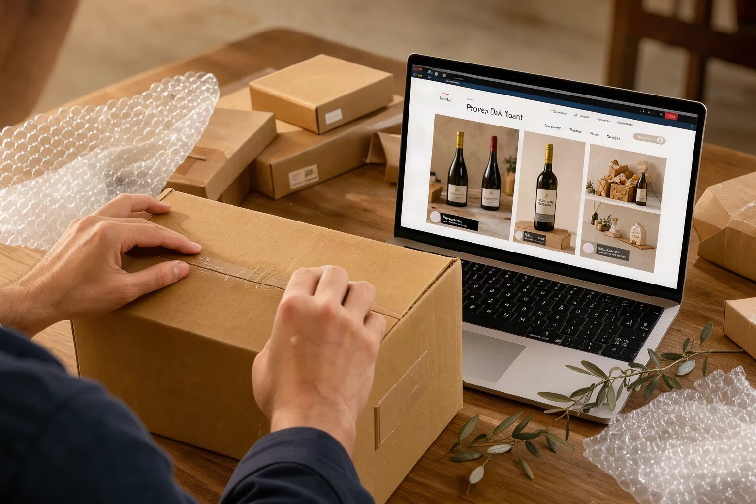 Préparation d'une commande avec une boutique en ligne ouverte sur un ordinateur